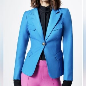 SMYTHE Classic Flap Pocket Zephyr Bright Blue Single Button Blazer Size 4